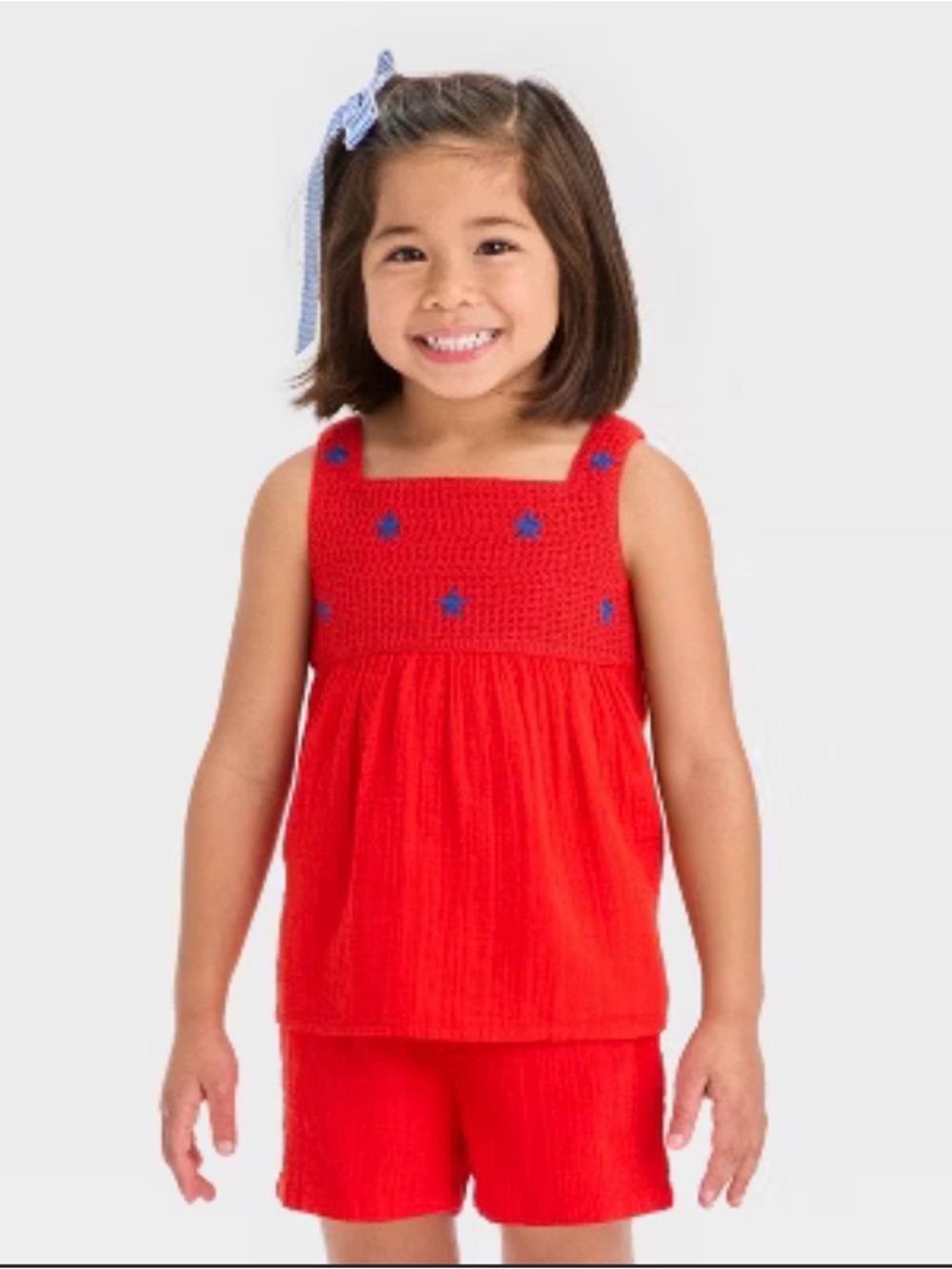 Cat and Jack Girls Red Smocked Tank & Shorts Set